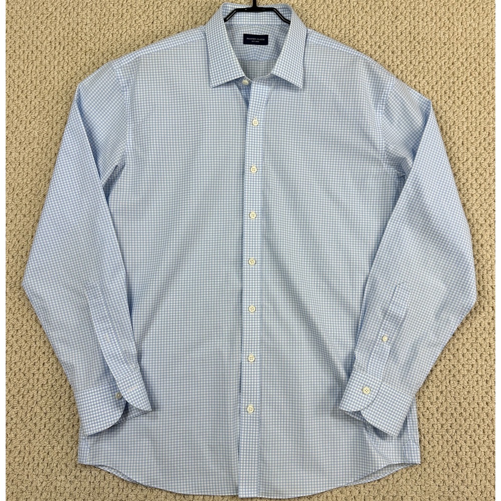 Proper Cloth Dress Shirt Fits Mens XL (46) Light Blue Gingham Check Non Iron